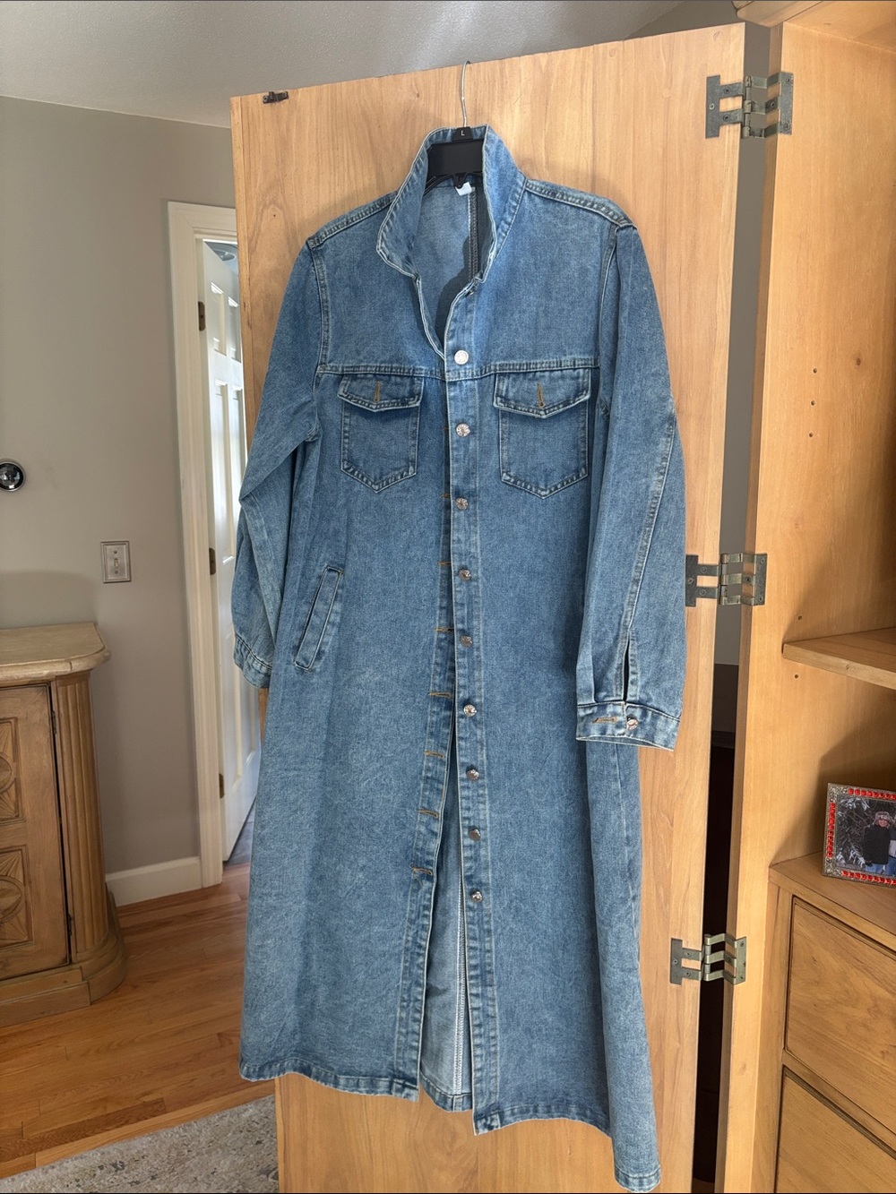 Long Blue Denim Shirt Jacket Coat